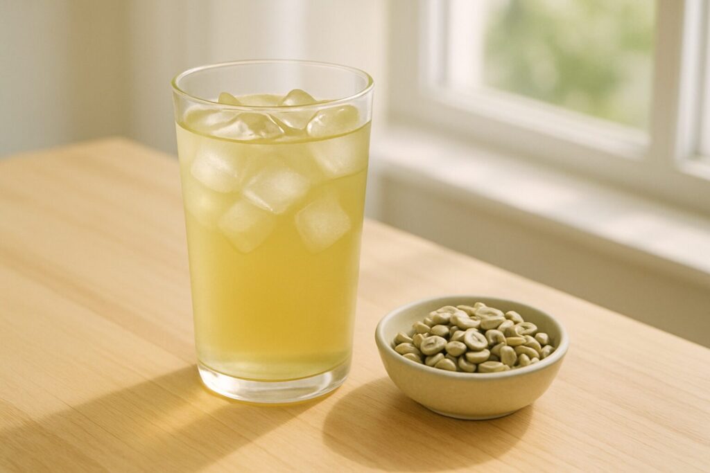 アイスのグリーンコーヒーと焙煎前の生豆