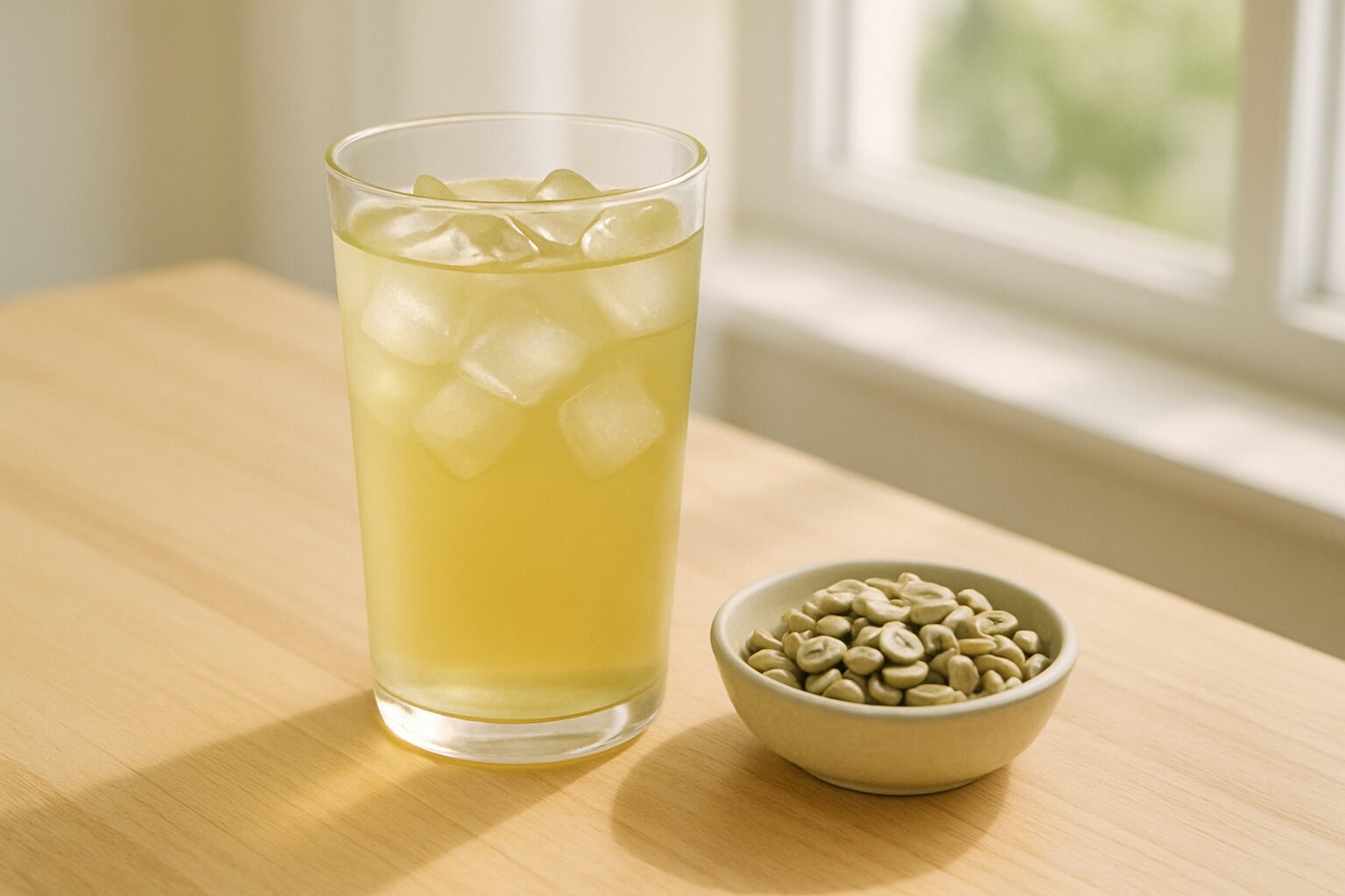 アイスのグリーンコーヒーと焙煎前の生豆