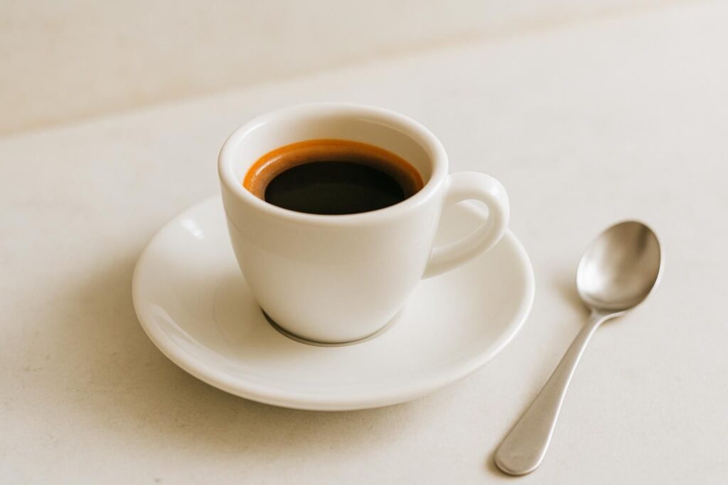 小さなデミタスカップに入った濃いコーヒーの静物