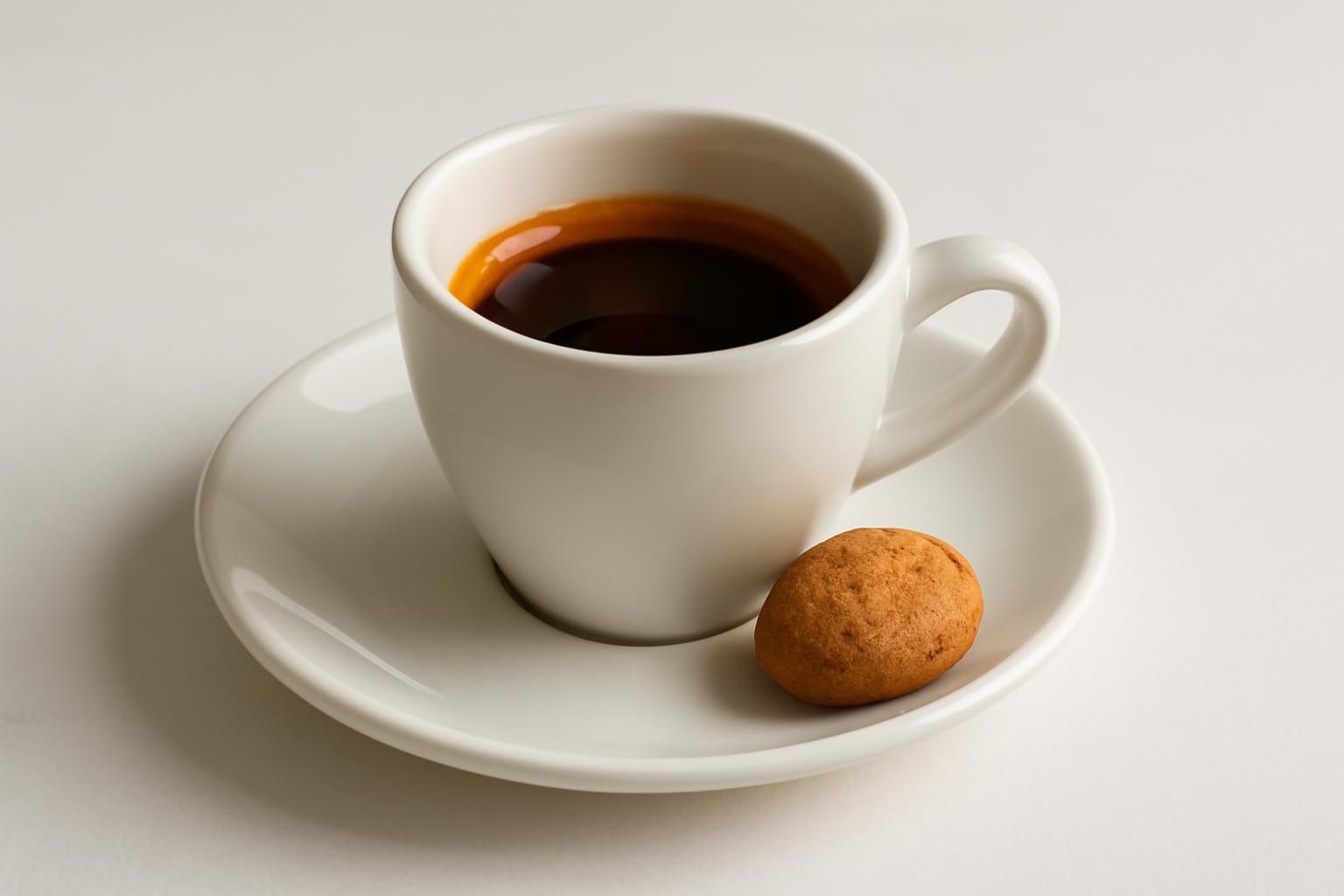 デミタスカップの濃いコーヒーと小さな焼き菓子を添えた静物