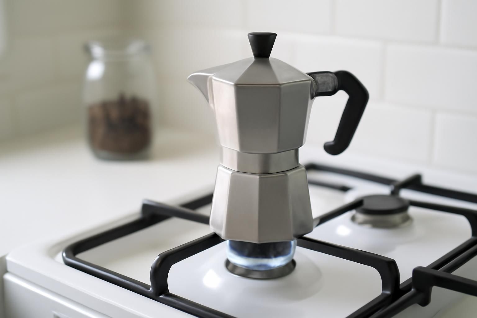 コンロにかけられたマキネッタでコーヒーを抽出している静物